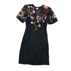 Sequin Originals Women's Size Medium Pencil Silk Dress Vintage Beaded Multicolor